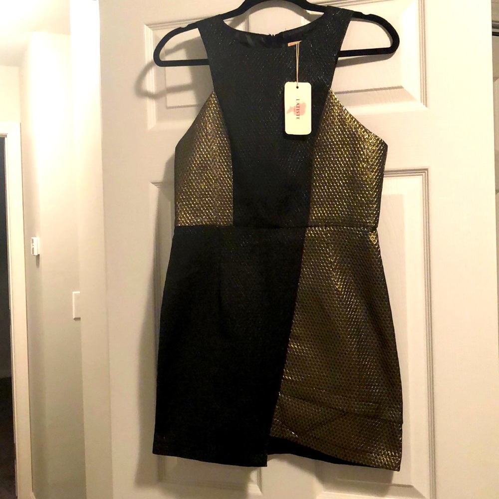 l'atiste by amy black and gold asymmetrical dress